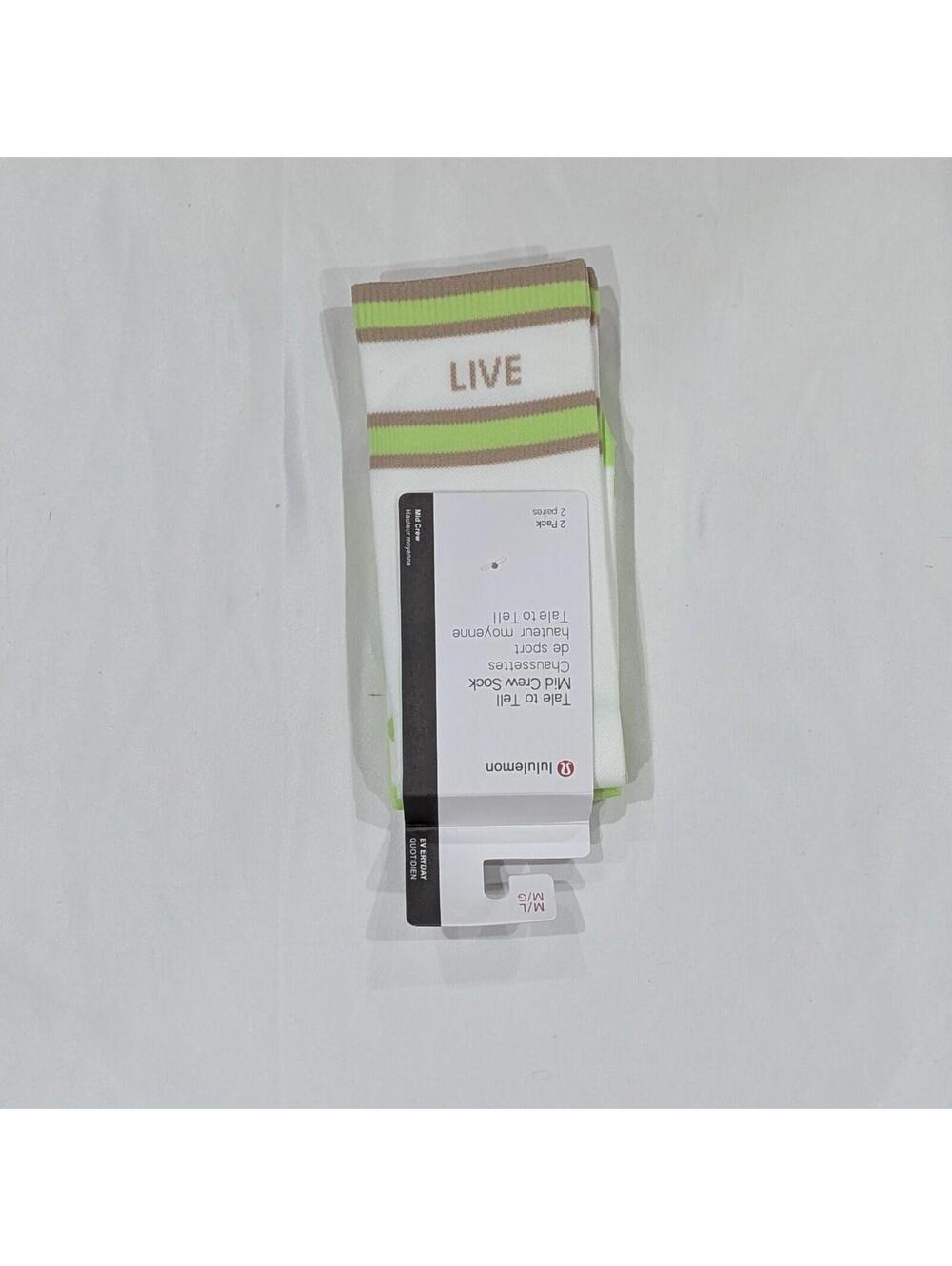 Lululemon Tale to Tell Mid Crew Sock 2 Pack White Green Cafe Au Lait M/L NWT $28 - Picture 6 of 7